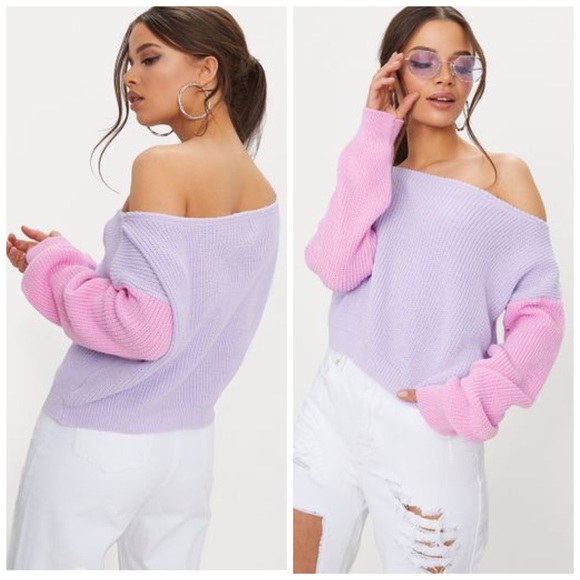 PrettyLittleThing Sweaters - Pretty Little Thing Off Shoulder Cropped Sweater